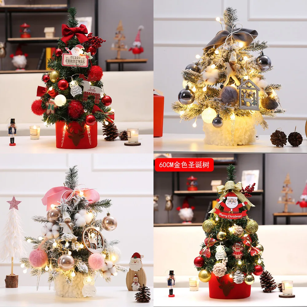 Mini &aacute;rbol de Navidad Artificial con cadena de luces LED, adornos de mesa, Mini &aacute;rbol de Navidad, decoraciones de Navidad DIY, regalo-0