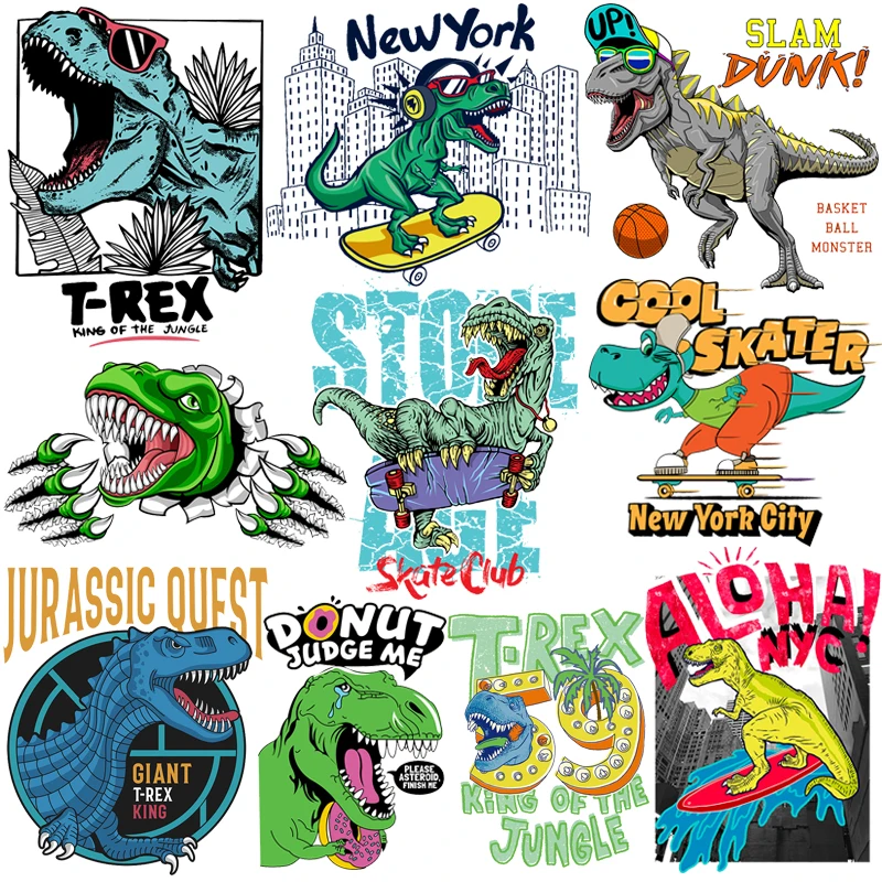 

Dinosaur Punk Applique Iron-On Transfers Patches For Clothing DIY Hippie Animal Heat Transfer Thermal Stickers For Clothes Print