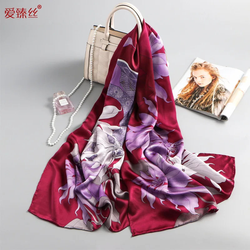 

Silk Crepe Satin Scarf Floral for Cheongsam Mulberry Shawl Air Conditioning Room Scarf Suzhou Good Silk headwrap