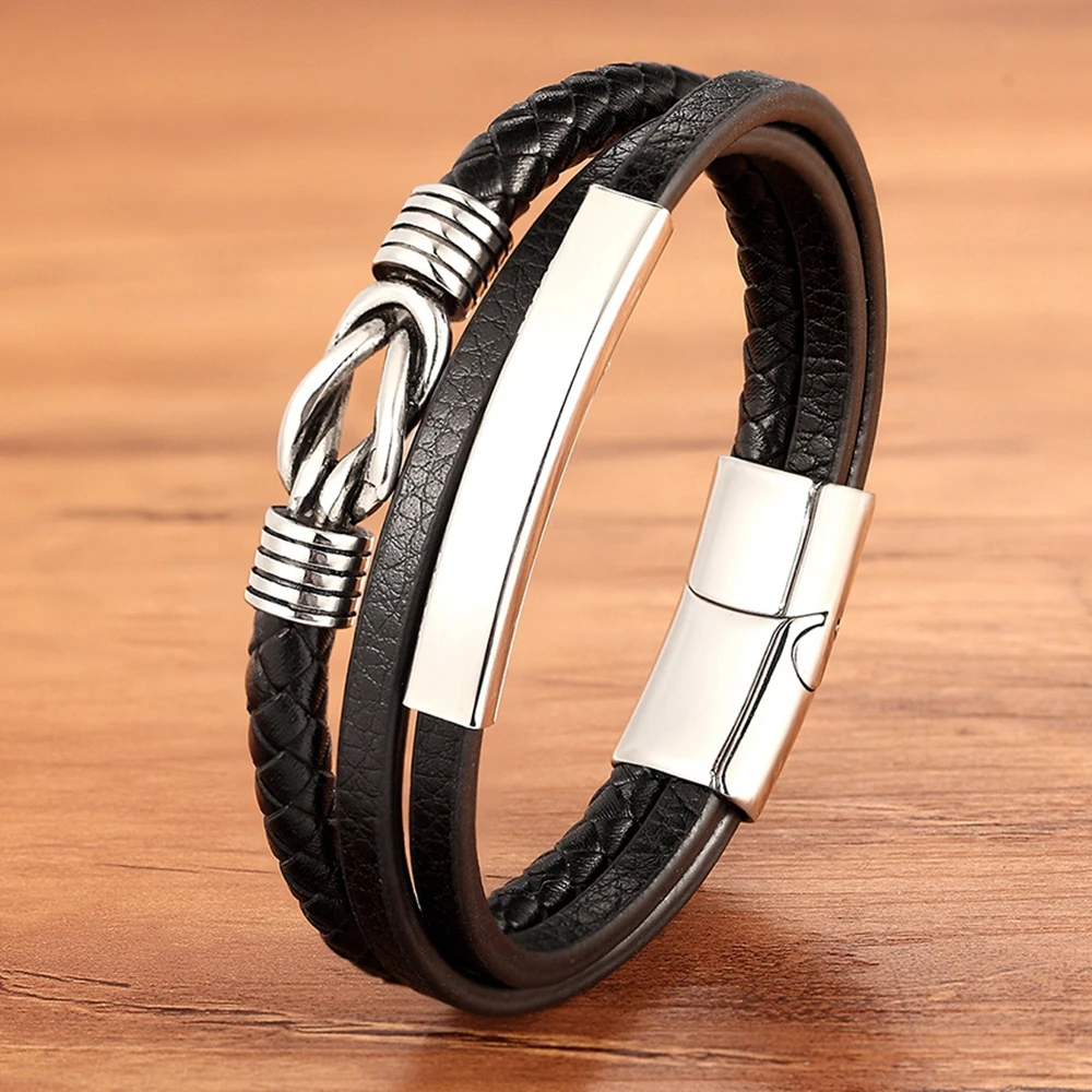 

XQNI Multi-layer Splicing Combination Accessories Luxury Men's Stainless Steel Leather Bracelet Classic Surprise Gift Big Sale