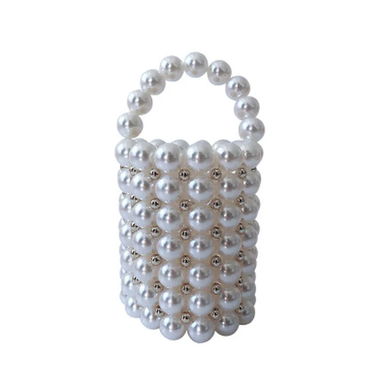 

Silver Handmade Pearl Bag Mini Bucket Beaded Handbag Beading Evening Clutch Purses and Handbags Ladies Crossbody Bag for Women