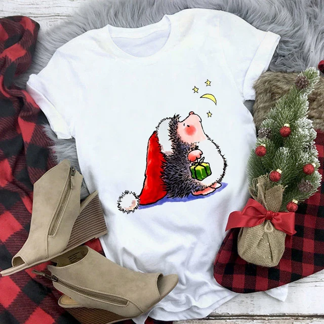 

Футболка женская в стиле Харадзюку, милая рубашка с принтом в виде ежика, подарок на день рождения, Рождество, летняя Милая футболка, повседн...