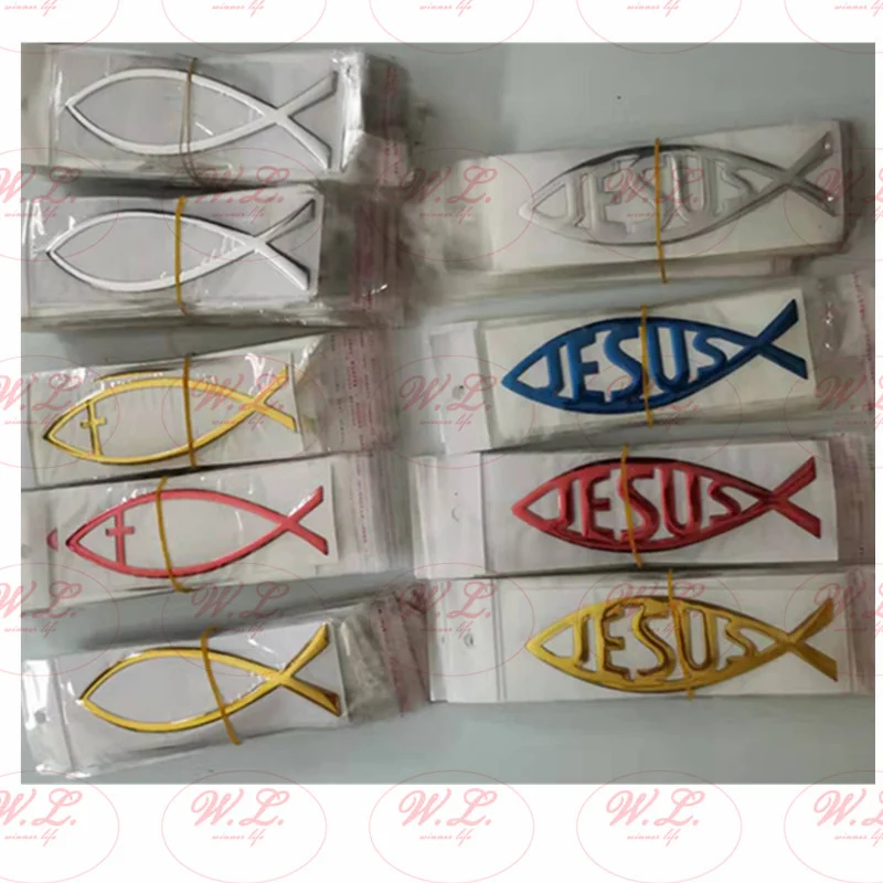 

WL 4pcs Car-styling 3D PVC Soft Adhesive Jesus Christian Fish Universal Emblem Badge Decals Scratch Cover Animal Car Stickers
