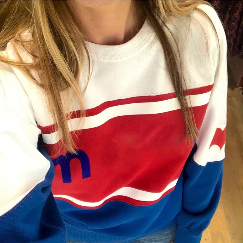 

Rowling 2021Autumn Winter Contrast Color Women Sweatshirt Flock Print Long Sleeve O Neck Casual Wild Lady Pullover Tops Hoodies