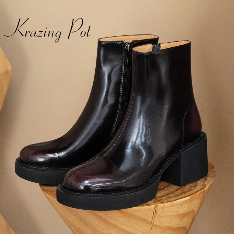 

krazing pot new arriva cow split leather round toe thick bottom mixed color special design England style fashion ankle boots L64