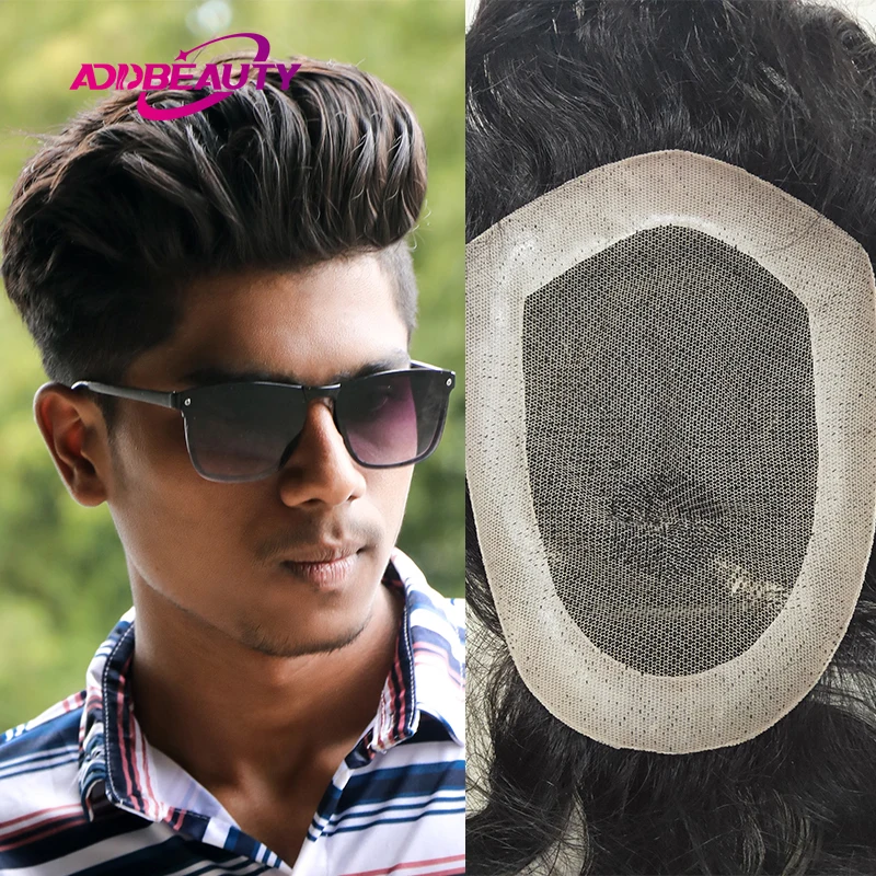 Hair Prosthesis Lace NPU Men Toupee Straight 30mm Wave Indian Human Hair Wigs for Men Hair Replacement Hairpiece Natural Color