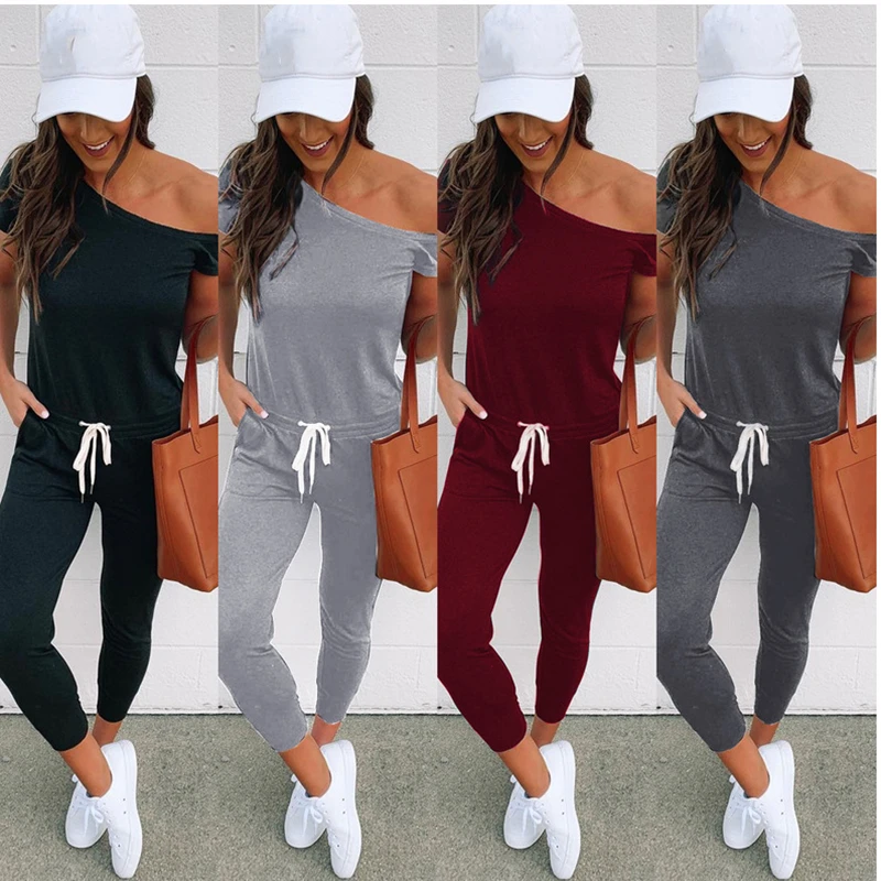 

Комбинезон женский весенне-летний, с открытыми плечами и коротким рукавом