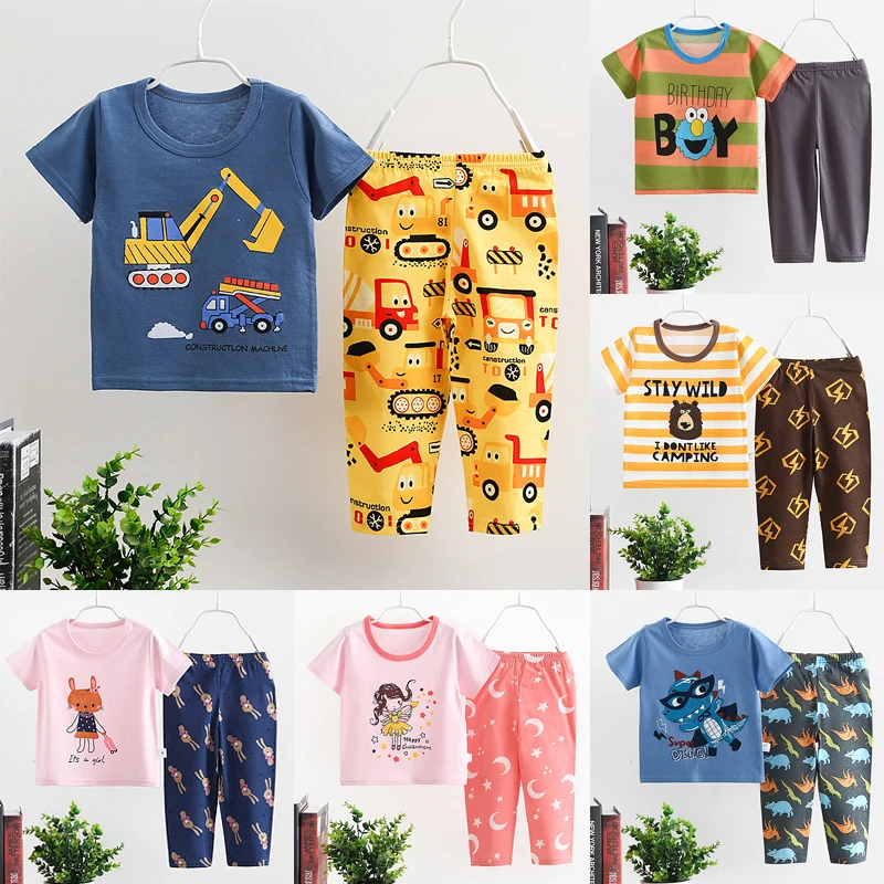 

Ircomll Spring Summer pyjamas kids sets Sleepwear toddler boy clothes 2PCS Pajamas for children Girls Boy Tops+Pants Unisex