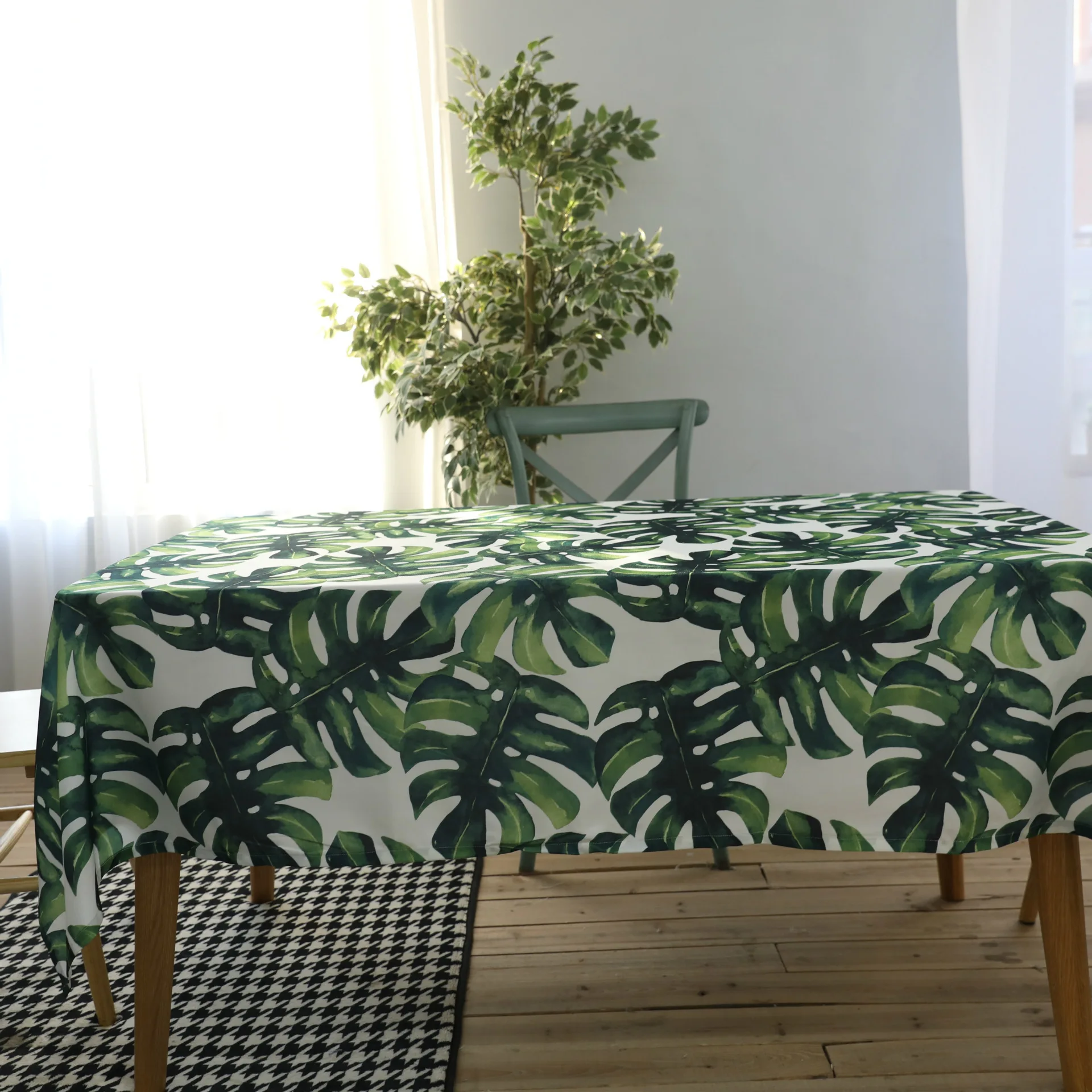 

Garden Green Monstera Plant Waterproof Tablecloth Manteles De Mesa Wedding Dining Cover Cloths Coffee Table for Living Room