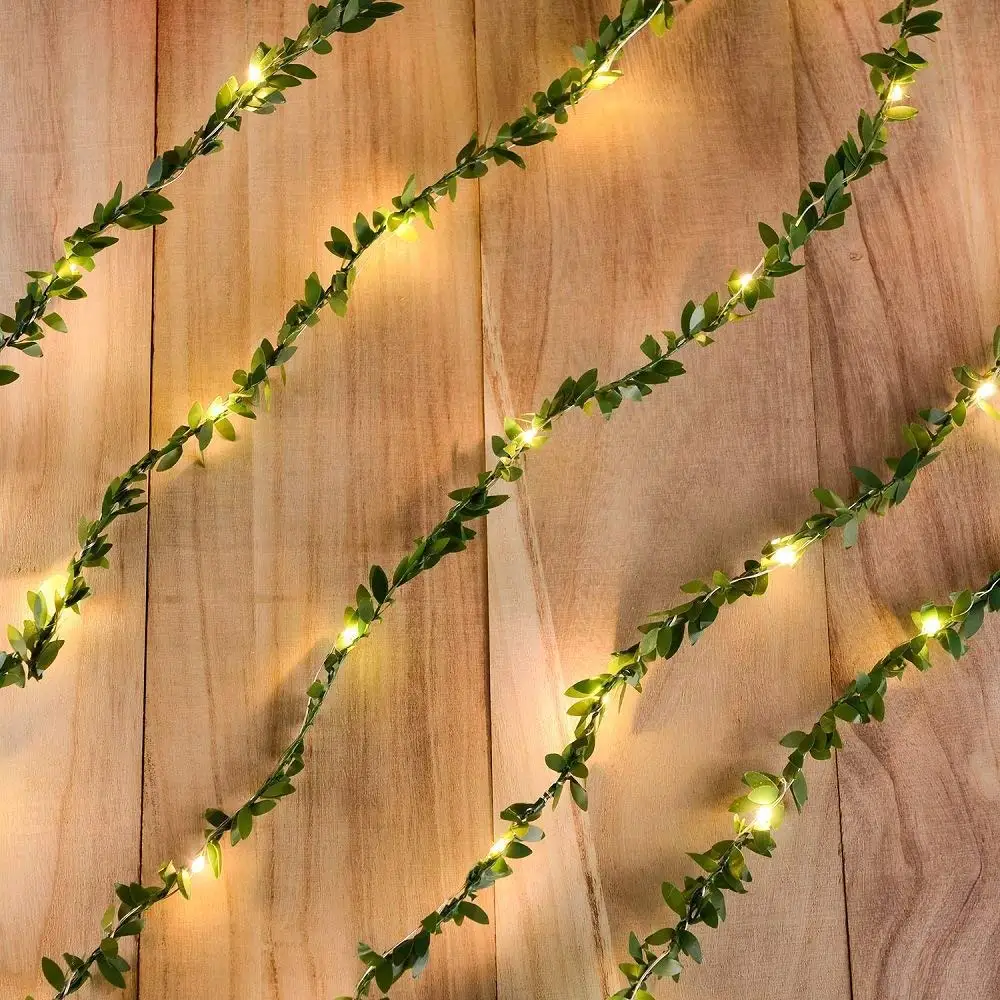 2M/3M/5M/10M Warm White Green Leaf Garland String Lights Holiday Copper Wire Fairy Lamp for Christmas Party New Year Wedding