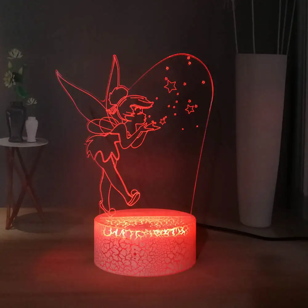 Милый светодиодный детский ночной Светильник Tinker bell RGB многоцветный USB мини 3D