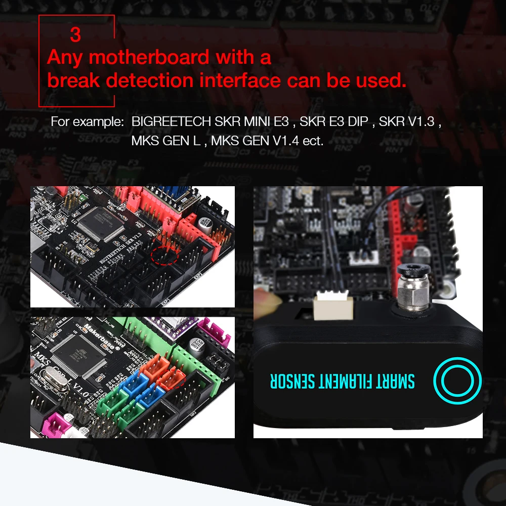 

Intelligent Filament Sensor Break Detection Module BTT SFS V1.0 Filament Monitor 3D Printer Parts for SKR V1.3 Mini E3