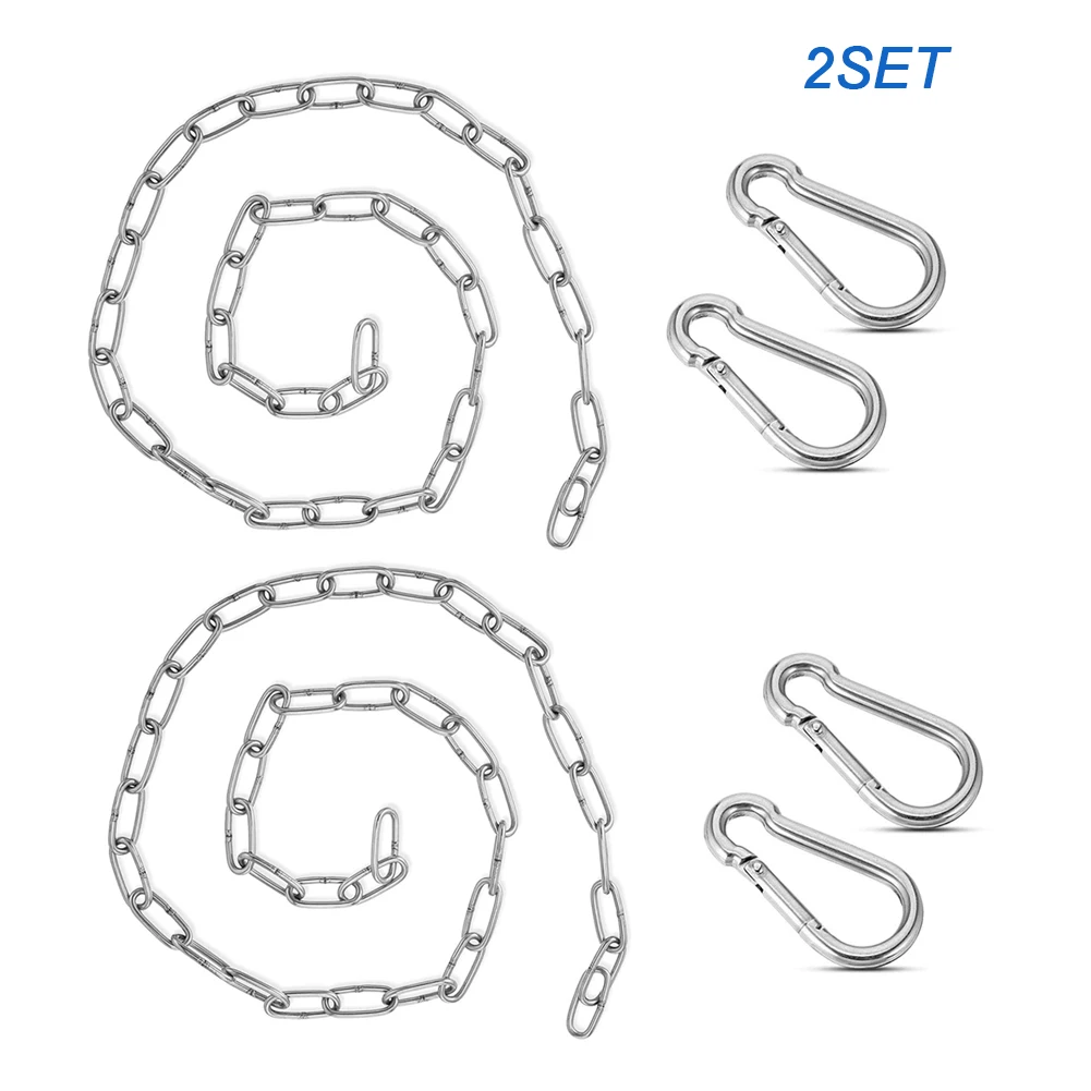 

2Set Stainless Steel Hanging Chair Chain Kits Hammock Swing Hooks Straps With Carabiners Hardware Accessories Hanging Chain