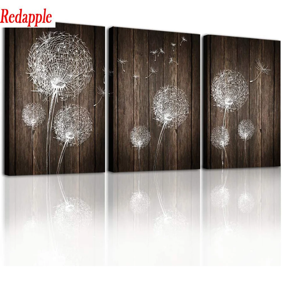 

Triptych Dandelion flower 5D Diy Diamond Panting Cross Stitch Full drill Painting by numbers Rhinestones Embroidery Mosaic decor