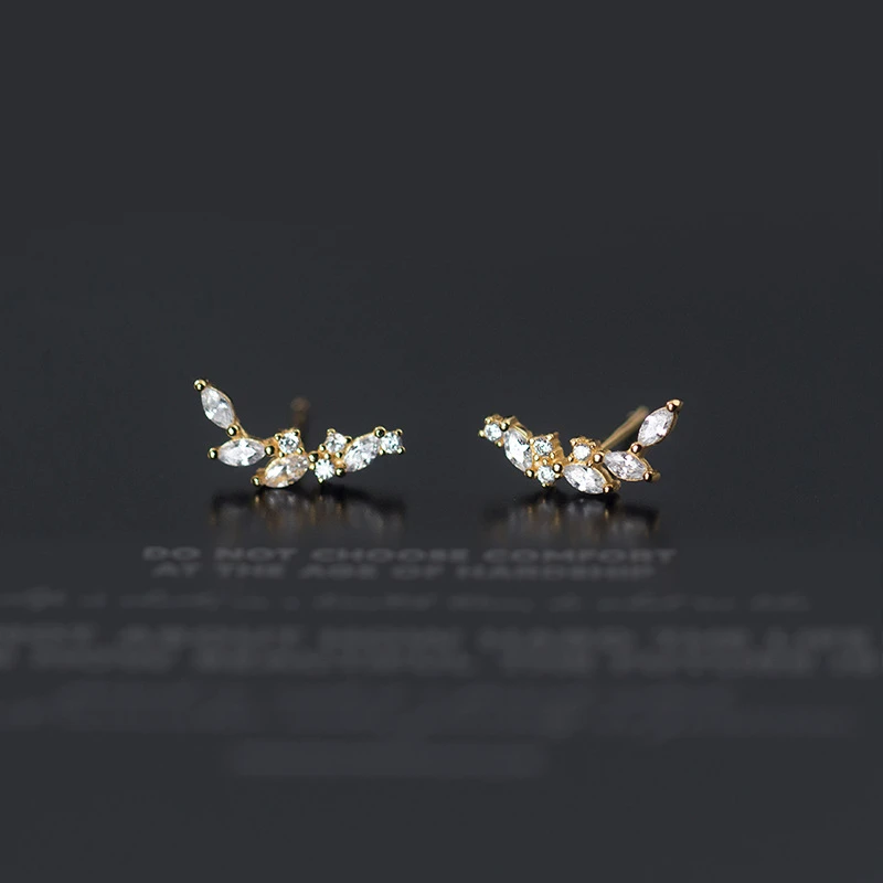 

S925 Sterling SilverColor Korean Fashion Inlaid Zirconia Olive Branch Leaves Stud Earrings For Women Lady Daughter Jewelry