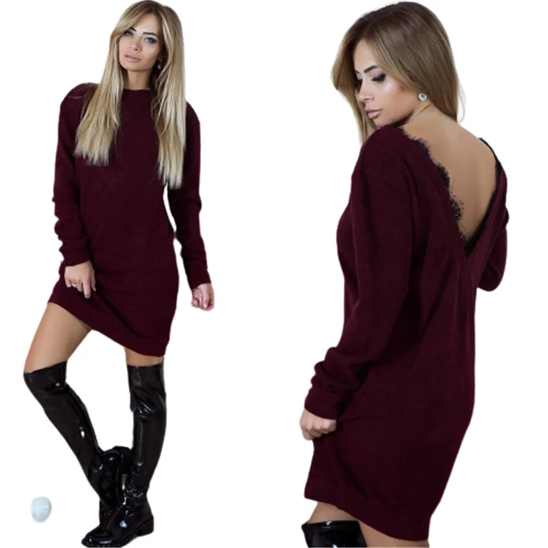 

Sexy Lace Patchwork Backless Women Dress Spring Autumn Women Bodycon Dress Solid Color 2020 Party Mini Dresses Vestido De Mujer
