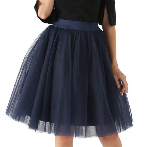 navy blue 7 слоев фатина средней длины трапециевидной формы пачка Тюлевая юбка Высокая Талия плиссированное платье с коротким и широким подолом юбки женские Винтаж наряд для Бала Лолита летние saias - Цвет: navy blue