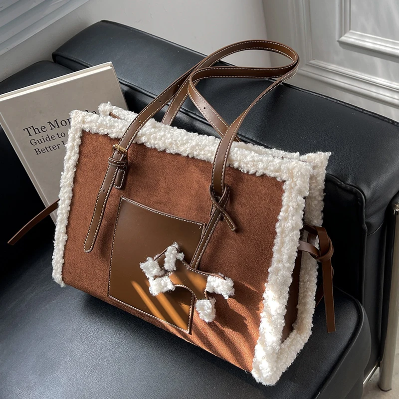 

Осенне-зимняя шерстяная сумка-тоут с плюшевой подкладкой