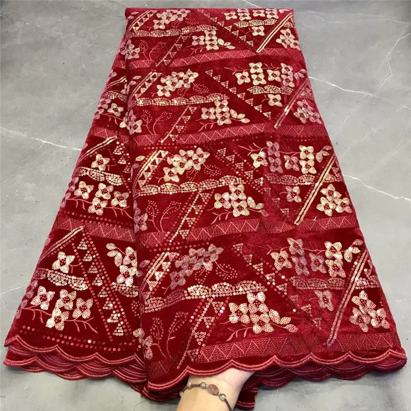 

African Velvet Lace Fabric purple/gold With Sequins Nigerian French Lace Fabrics 2020 High Quality Sequined For Wedding Dress