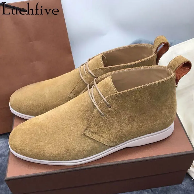 Замшевые ботильоны на шнуровке Мужская обувь с круглым носком Обувь для отдыха в