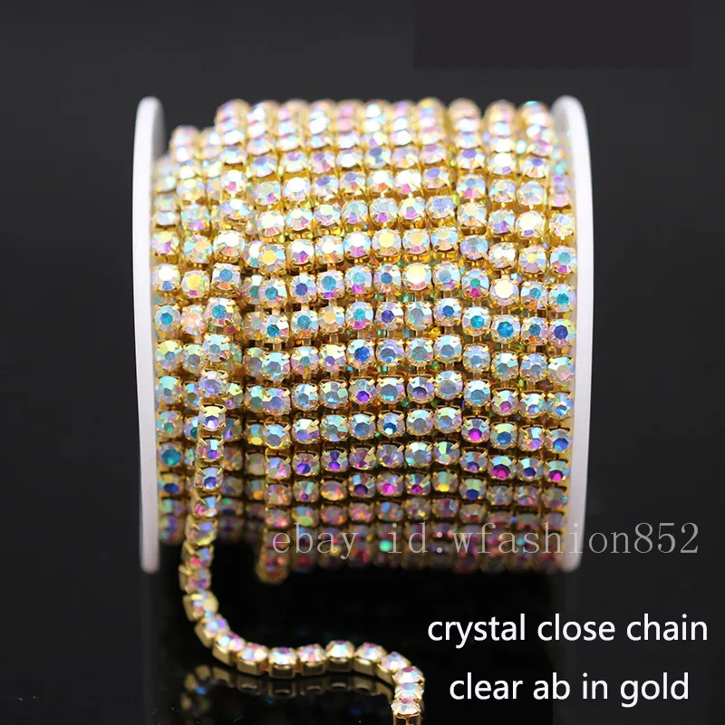 10Yards/Roll SS6-SS18 Glitter AB Crystal Rhinestone Chains Sew-On Glue-On For Garment DIY Clothing Accessories Trim Cup Chain | Дом и сад