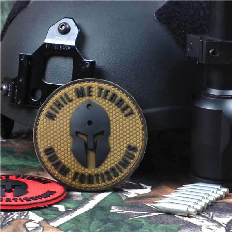 

Nihil Me Terret Quam Fortissimus PVC patch for clothing Rubber Tactical Spartan STICK-ON armour MORALE Spartacus patches sticker