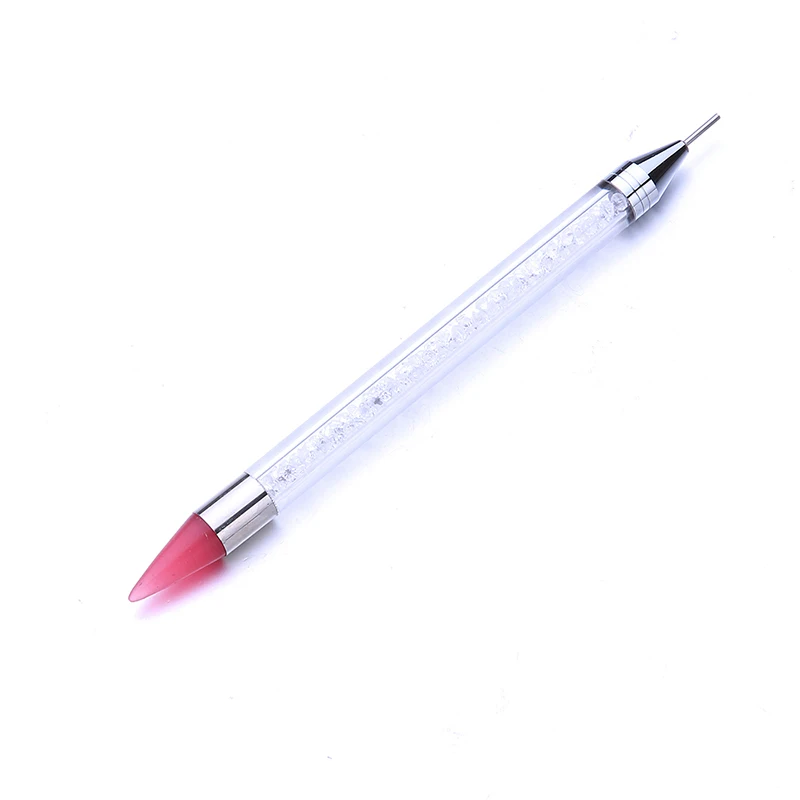 pink pen Новинка, двухконцевая Силиконовая ручка для дизайна ногтей, точечная ручка, стразы, карандаш, хрустальные украшения, инструмент для маникюра, 2 способа, без воска - Цвет: pink pen