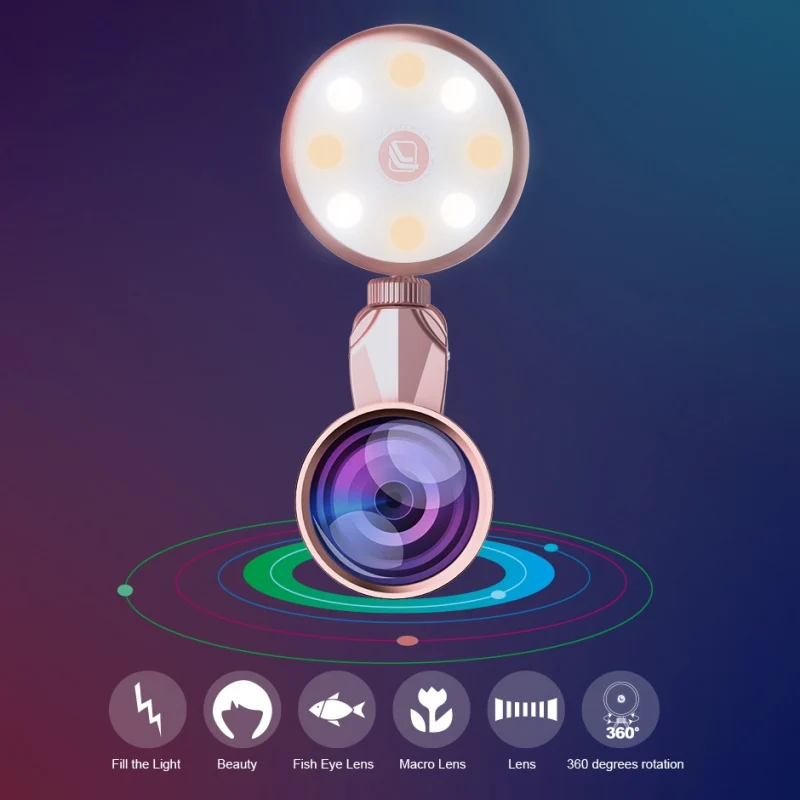 Светодиодная вспышка для селфи RK19 Beauty Artifact 9 уровней регулировка света с линзами