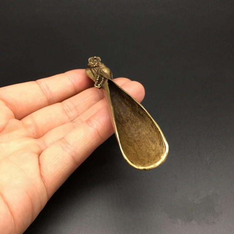 Коллекционная китайская латунная резьба по Дамо чайной ложке лопата кофейная