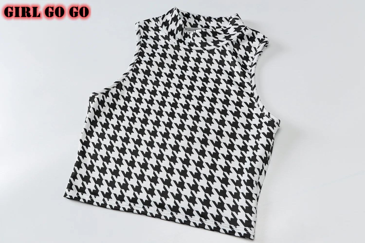 

2 Piece Set Women Vintage Retro Cropped Tank Top Vest and Skinny Pants Outfits Plaid Streetwear Clothing Houndstooth High Waist