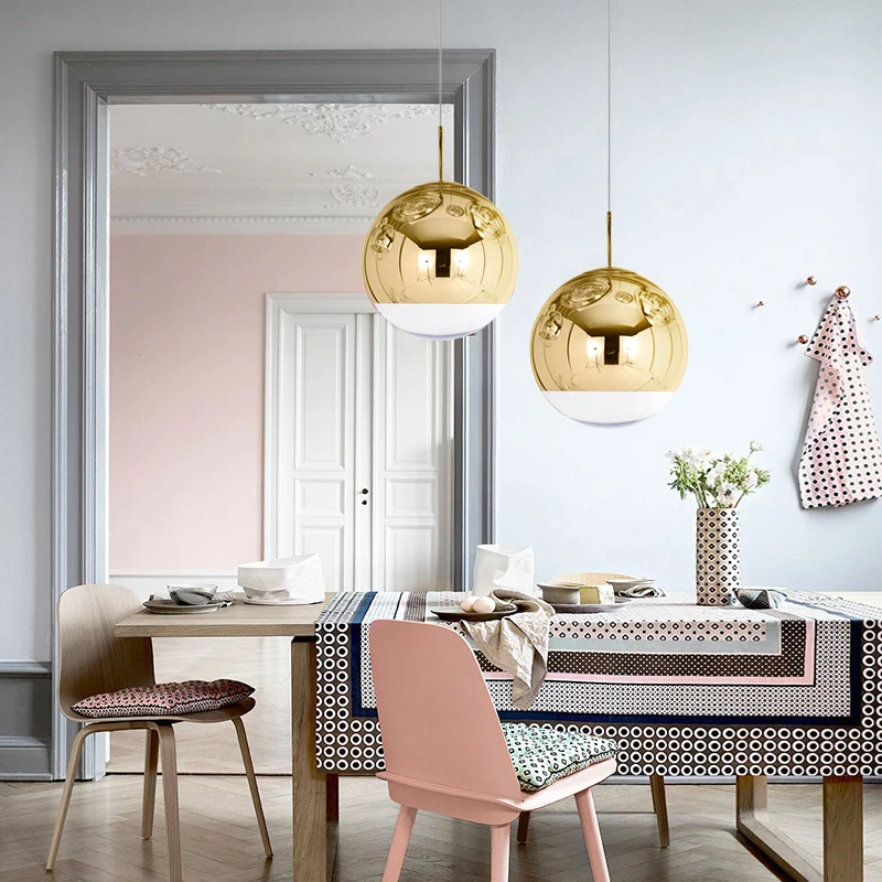 Lámpara colgante de cristal con forma de globo para el hogar, iluminación de decoración moderna y nórdica, Color dorado y plateado, para comedor, sala de estar, cocina, E27