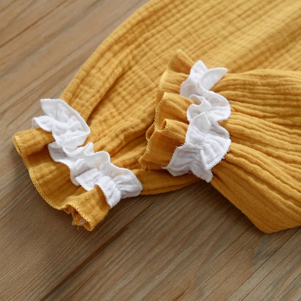 Однотонные кружевные Ползунки с оборками для маленьких девочек комбинезон