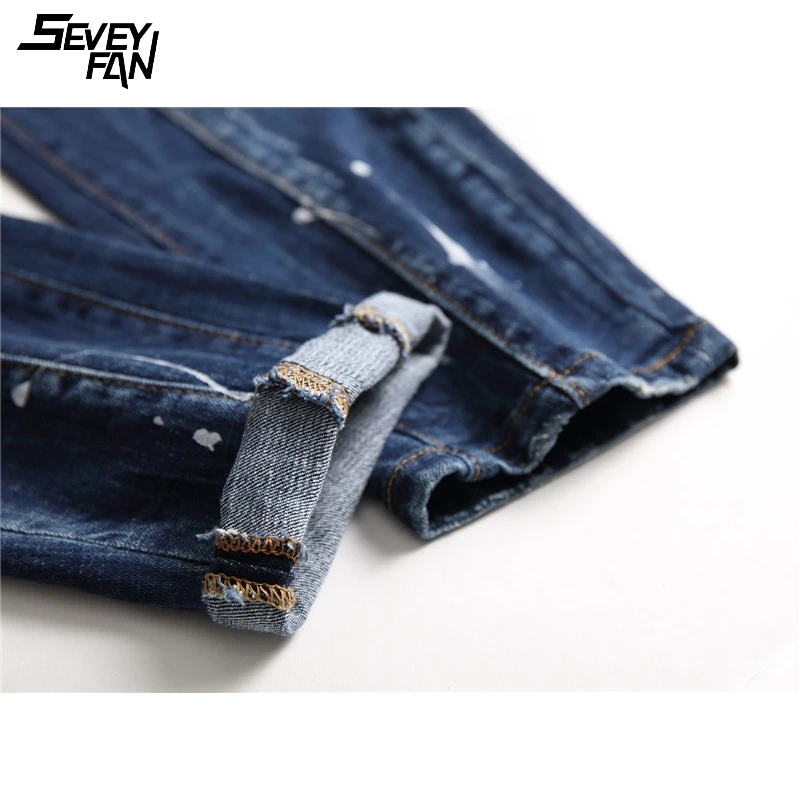

Ripped Hip Hop Jeans Men Brand Fashion Slim Hole Blue Denim Pants Zipper Patchwork Paint Printed Streetwear Jean Trousers Casual
