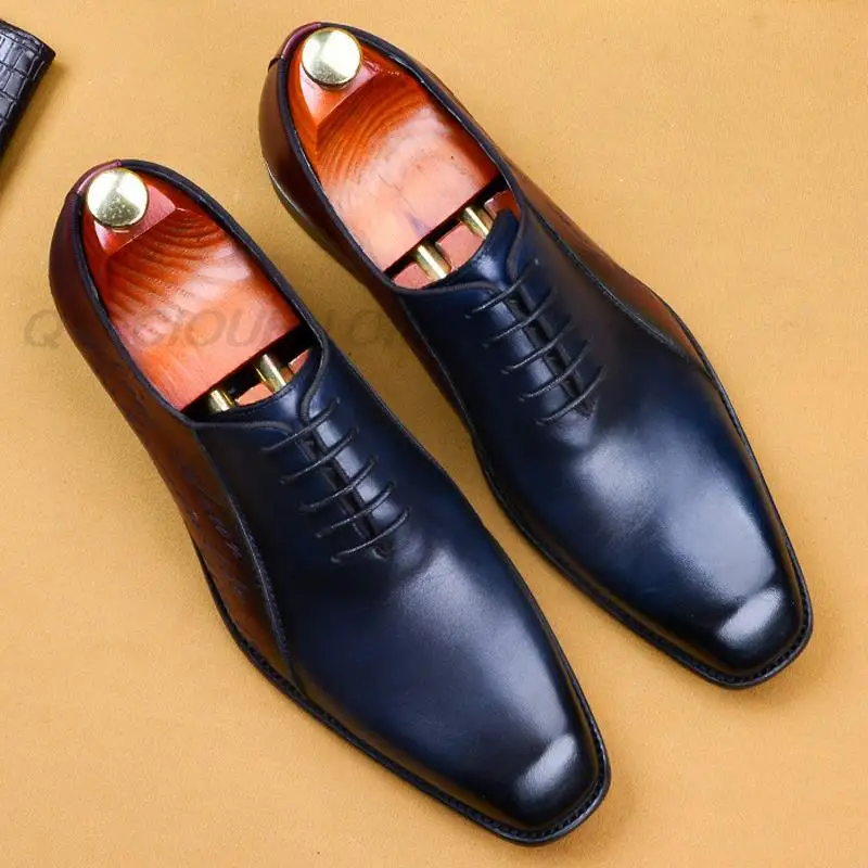 

Туфли мужские классические из натуральной кожи на шнуровке, свадебные деловые туфли, квадратный носок, итальянские Формальные туфли-оксфор...