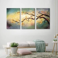 100 hand painted flower oil painting on canvas yellow plum blossom 3piece wall art for living room for home decoration unframed