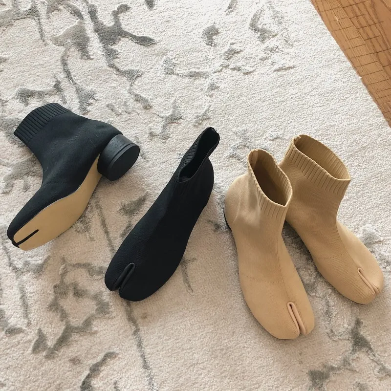 Дизайнерские носки Tabi ninja зимние эластичные женские сапоги вязаные корейские
