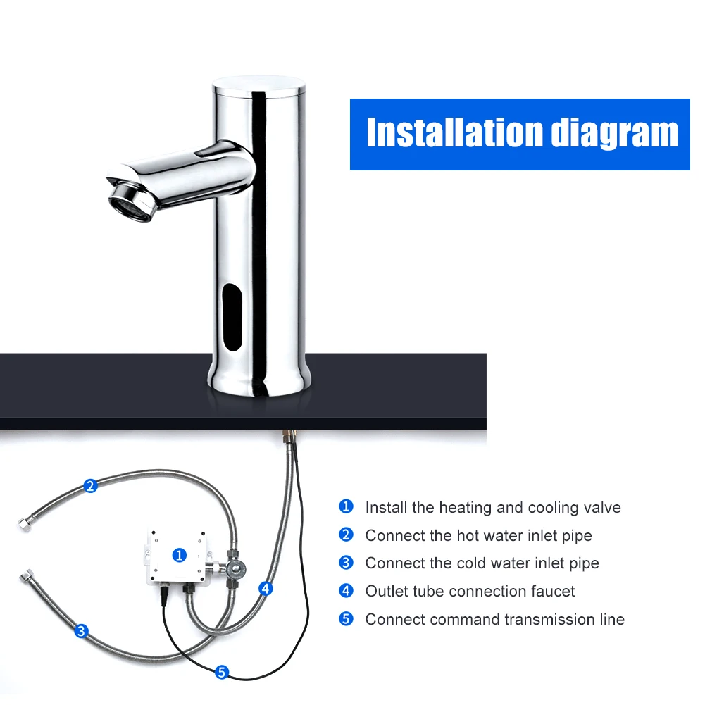

Sink Touchless Tap Kitchen Bathroom Basin Sensor Faucet Electronic Cold Hot Water Mixer Automatic Infrared Splash Proof Knob