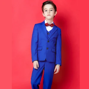 Wedding Banquet Boy Dress Blue Three Piece Suit 2 Buttons Formal Occasion Kids Wedding best man Suit in Pakistan