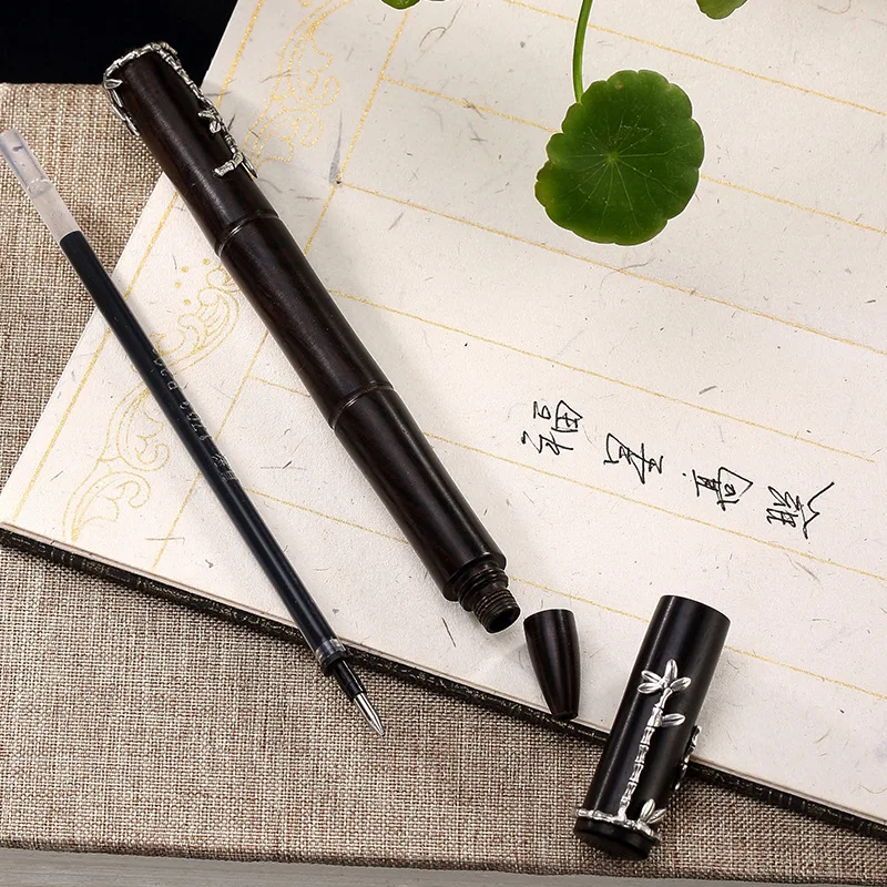 S925 Sterling Silver Retro Bamboo Ebony Gel Ink Pen Display Art | Дом и сад