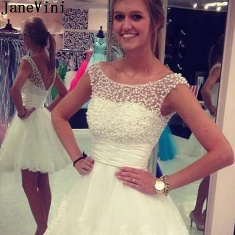 Коктейльное платье с белым жемчугом jaevini Короткие Официальные платья тюлевые