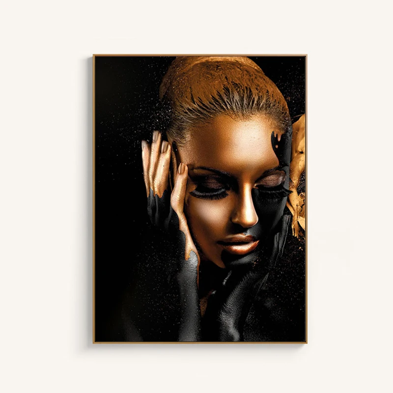 

ZYGALLOP Black Gold Art Woman Oil Painting on Canvas Posters And Prints Scandinavian Wall Art For Living Room Decoration Cuadros