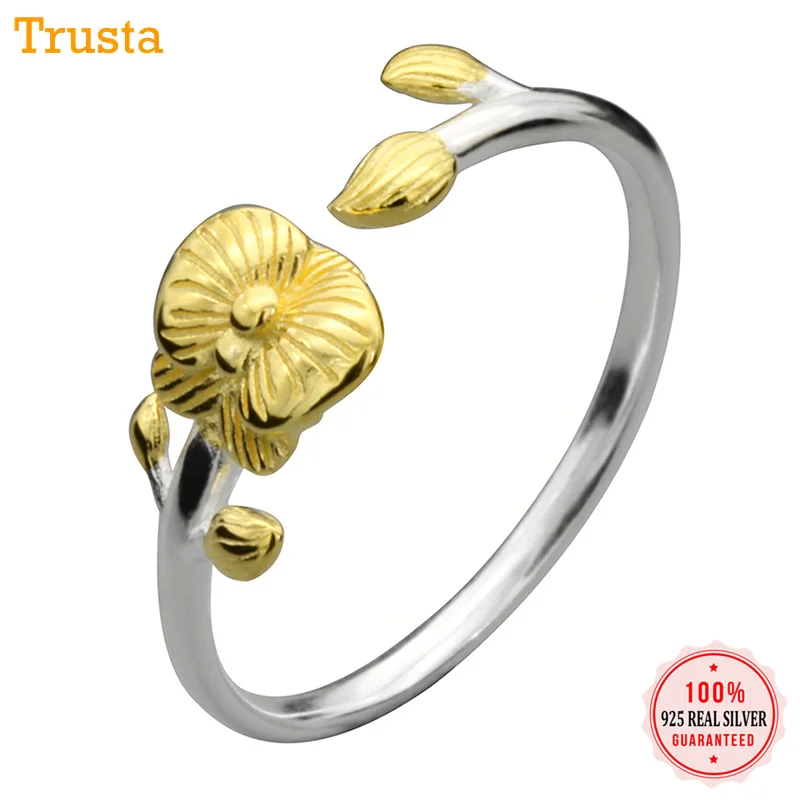 Trustdavis 100% 925 однотонные Настоящее серебро Цвет серебристый золотой цветок