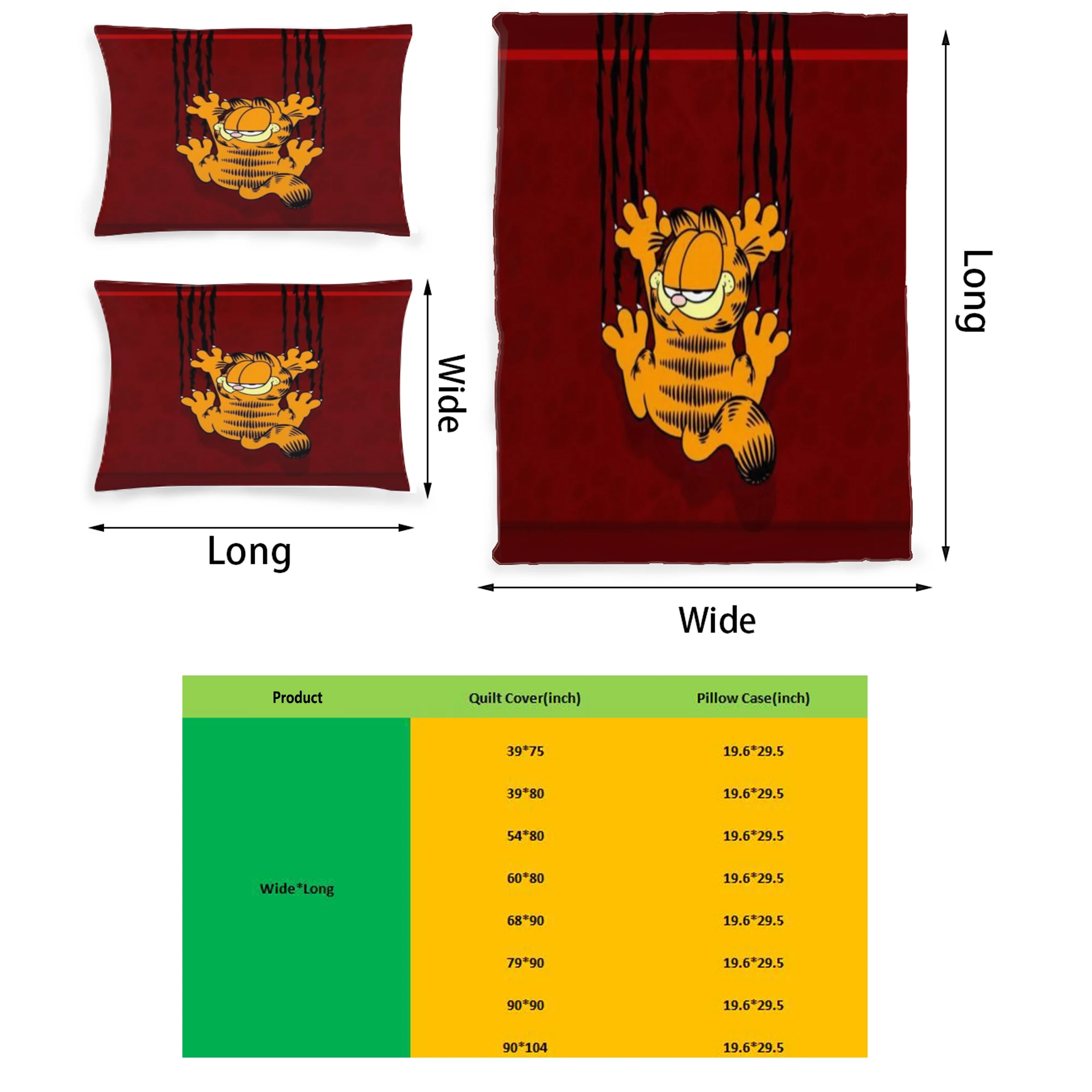 

Garfield Cartoon Graphic Printed Bedding Set Pattern Printing Polyester Quilt Cover Set 3 Pieces Quilt Cover Pillow Cover Set