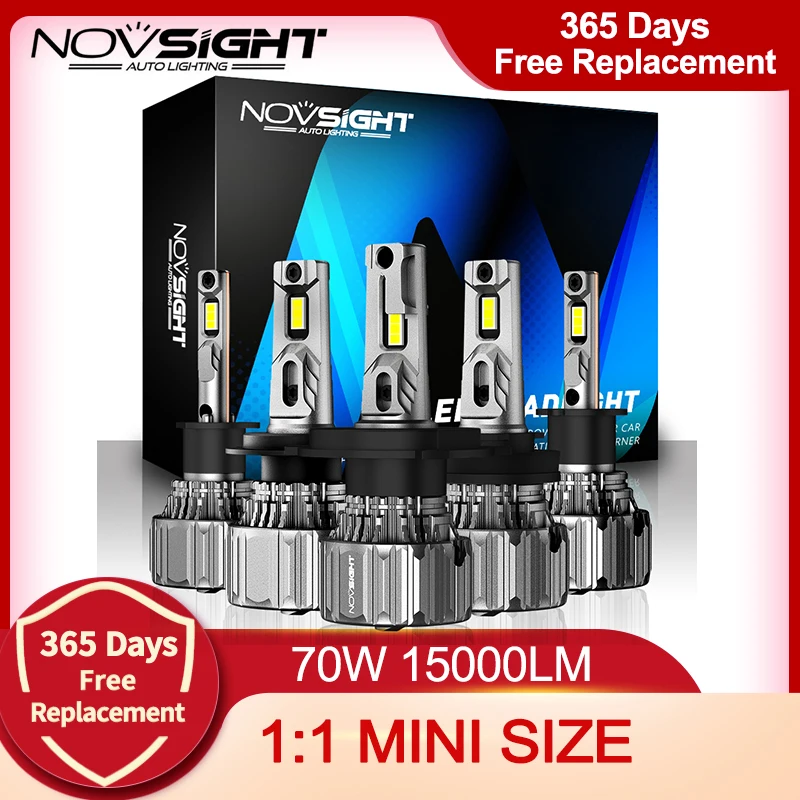 Светодиодные лампы NOVSIGHT H7 для автомобильных фар H4 H11 H8 H9 H1 H3 9005 9006 H13 70 Вт 6500 лм мини