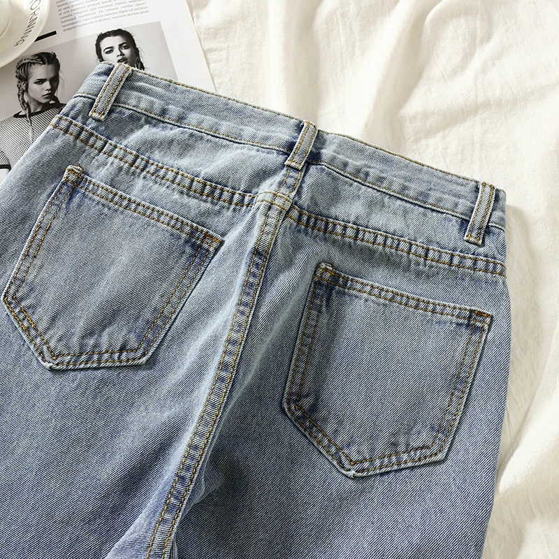 

High Waist Jeans Women Novelty Loose Wide Leg Ankle-length Zipper Fly Womens Korean Streetwear Trousers Denim Pockets Hot Sale