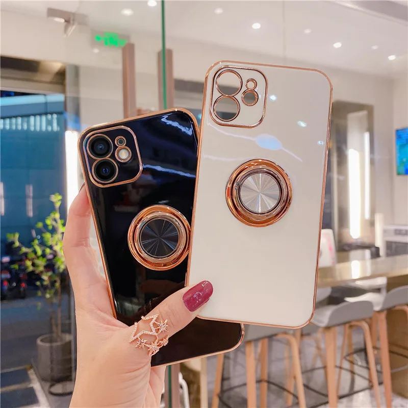 

Luxury Plating Case For iPhone 12 Pro Case Soft Silicone Cover For iPhone 11 12 Pro Max Mini XS Max X XR 7 8 Plus Case With Ring