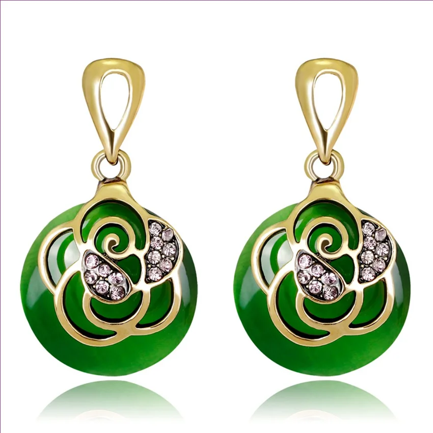 Женский декоративный светильник FYJS круглые серьги гвоздики с зеленым камнем в