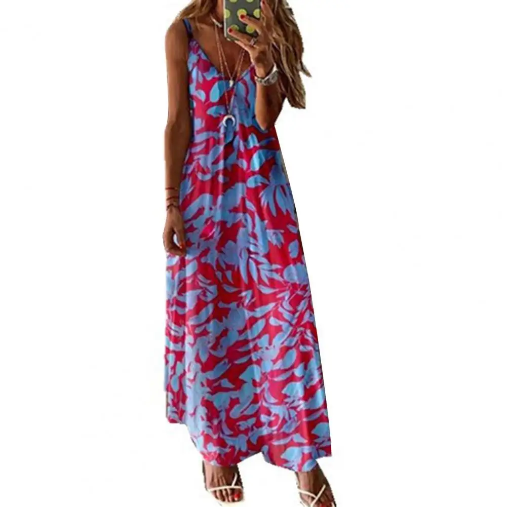 

Slim Dress Positioning Print V Neck Women Sleeveless Spaghetti Strap Dress for Dating платье летнее