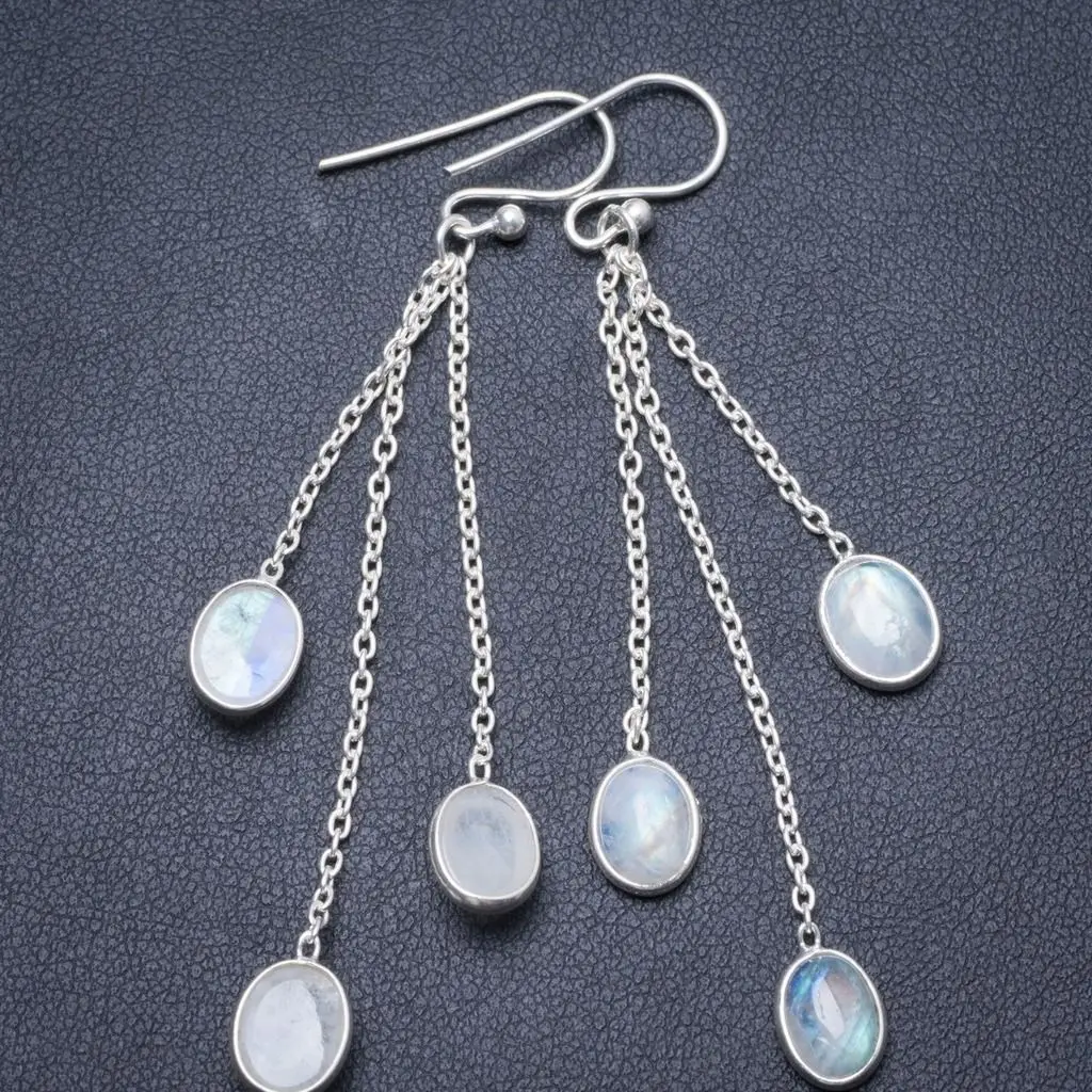 Натуральные радужные лунные камни ручной работы уникальные серьги из серебра 925