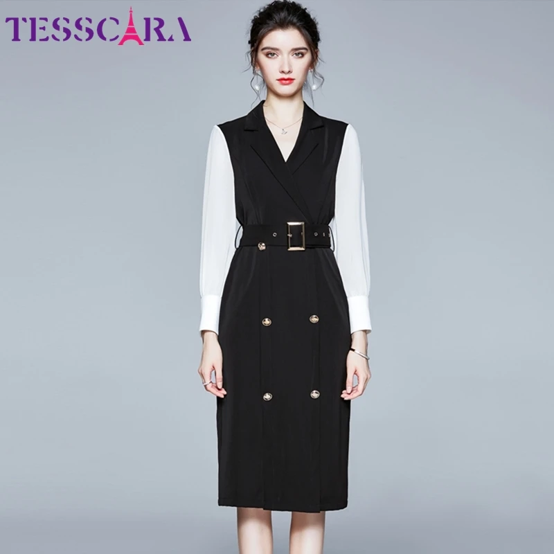 Женское осеннее элегантное платье блейзер TESSCARA праздничное офисвечерние с